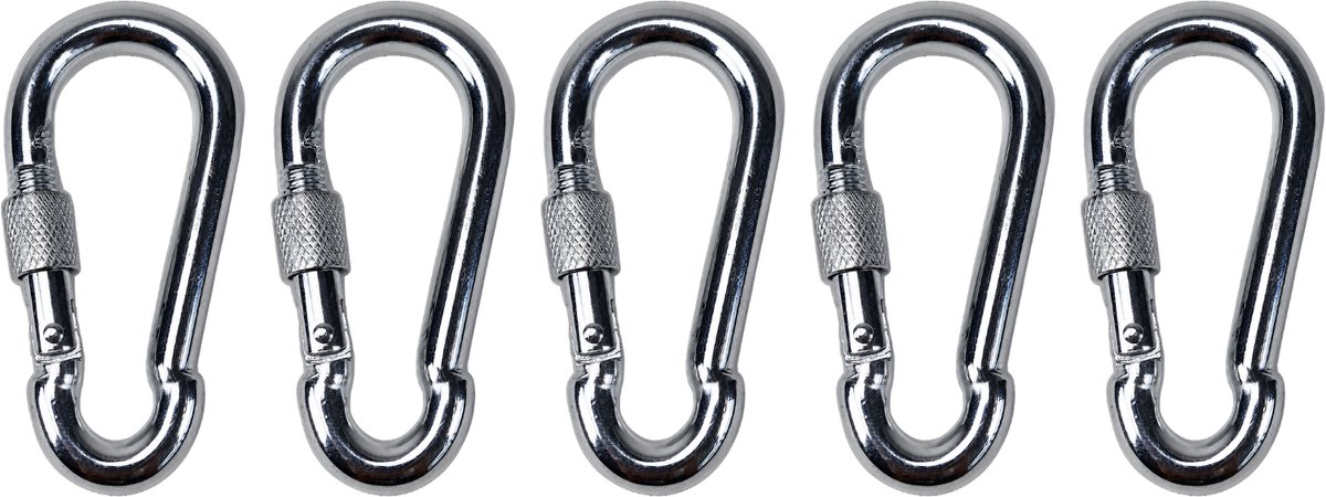 BCF-Products - Karabijnhaak - 8x80mm - 5 stuks - Verzinkt staal - met Schroefsluiting - Musketonhaak - Carabiner