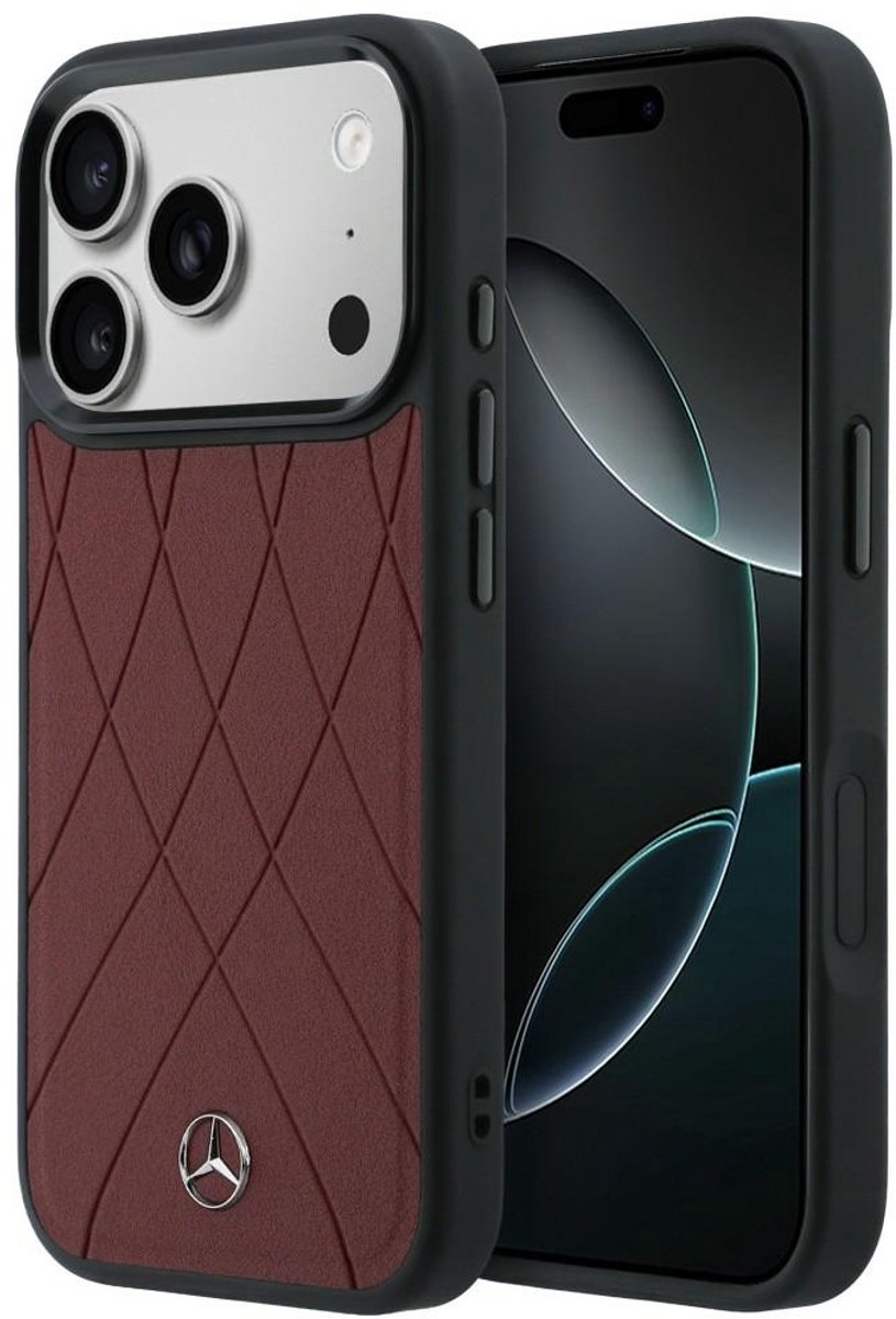 Mercedes Leather with Crossed Lines MagSafe Hoesje voor iPhone 17 Pro Max Rood