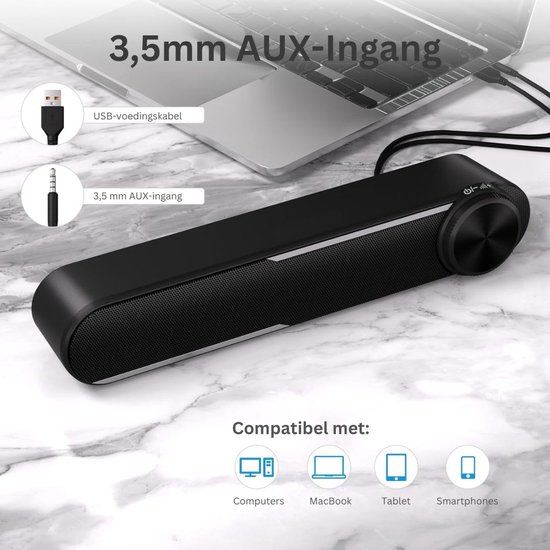 CRLYN® Soundbar PC - Speaker Computer - Plug & Play - Zwart van CRLYN — afbeelding 4