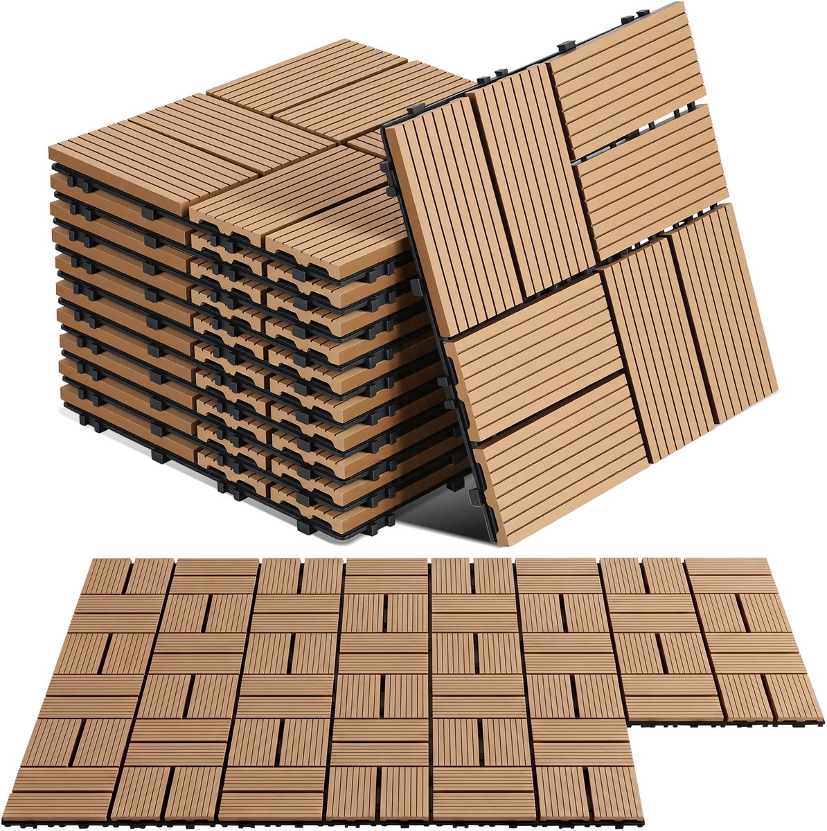 WPC Terrastegels 30x30 cm - 66 stuks - 6 m² - Teak - Kliktegels voor Balkon Tuin Terras