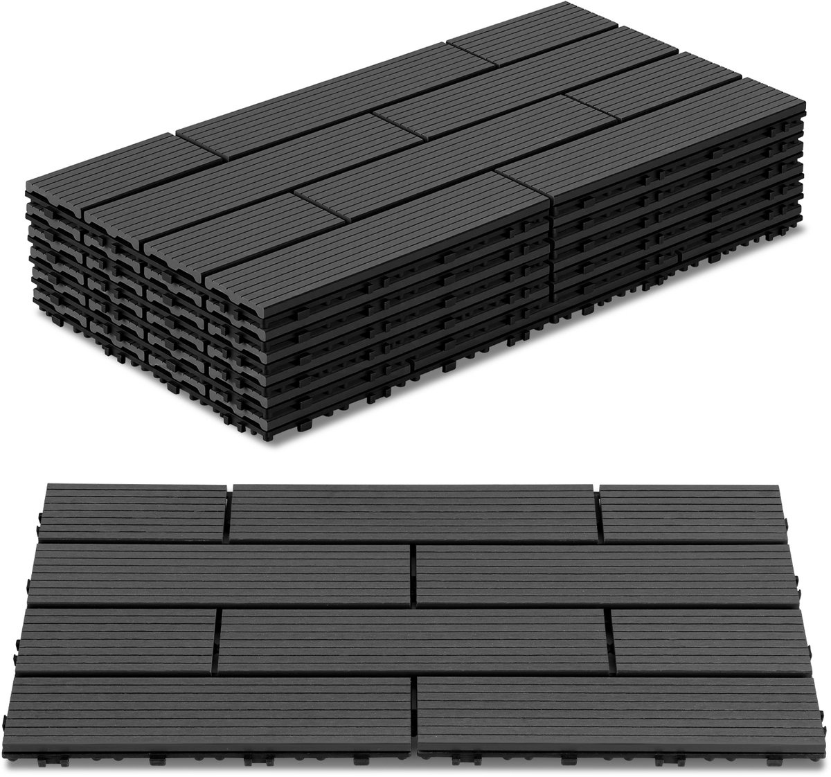 WPC Terrastegels 30x60 cm - 36 stuks - 6 m² - Antraciet - Kliktegels voor Balkon Tuin Terras