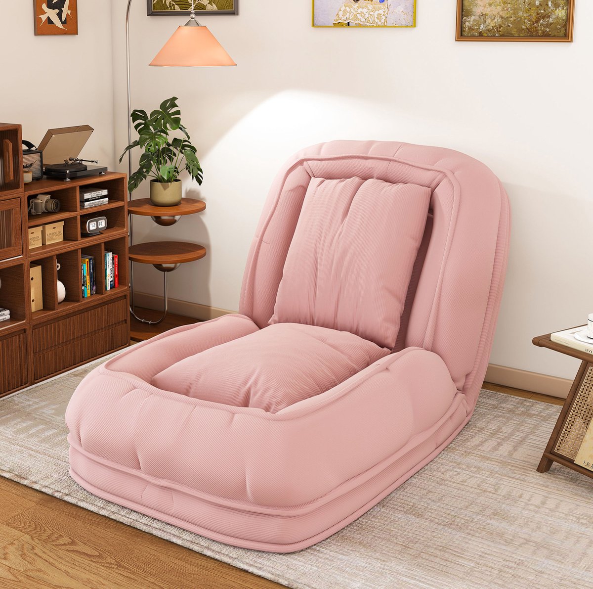 MIVRAY Chaise Longue 180 x 90 x 26 cm - Ergonomisch 5-Voudig Verstelbaar En Klapbaar Met 2 Kussens - Voor Woonkamer En Slaapkamer - Ribstof Metaal Roze