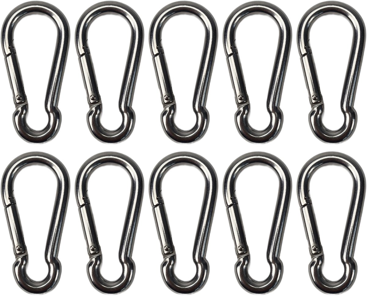 BCF-Products - Karabijnhaak - 10x100mm - 10 stuks - RVS 316 - Musketonhaak - Carabiner - Groot