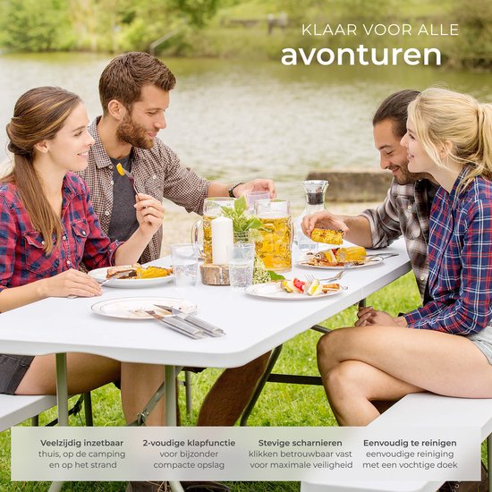 tectake® Inklapbare Campingtafel - 180 x 70 x 74 cm - Kampeertafel - Picknicktafel - Tuintafel - Weerbestendig - Buffettafel - Met Draaggreep - Wit van TecTake — afbeelding 5