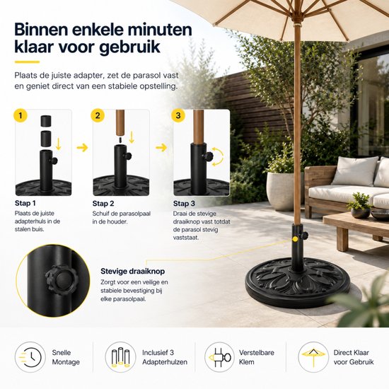 Parasolvoet - Parasol voet - Parasol standaard - 14 Kg - Zwart - Φ48 cm