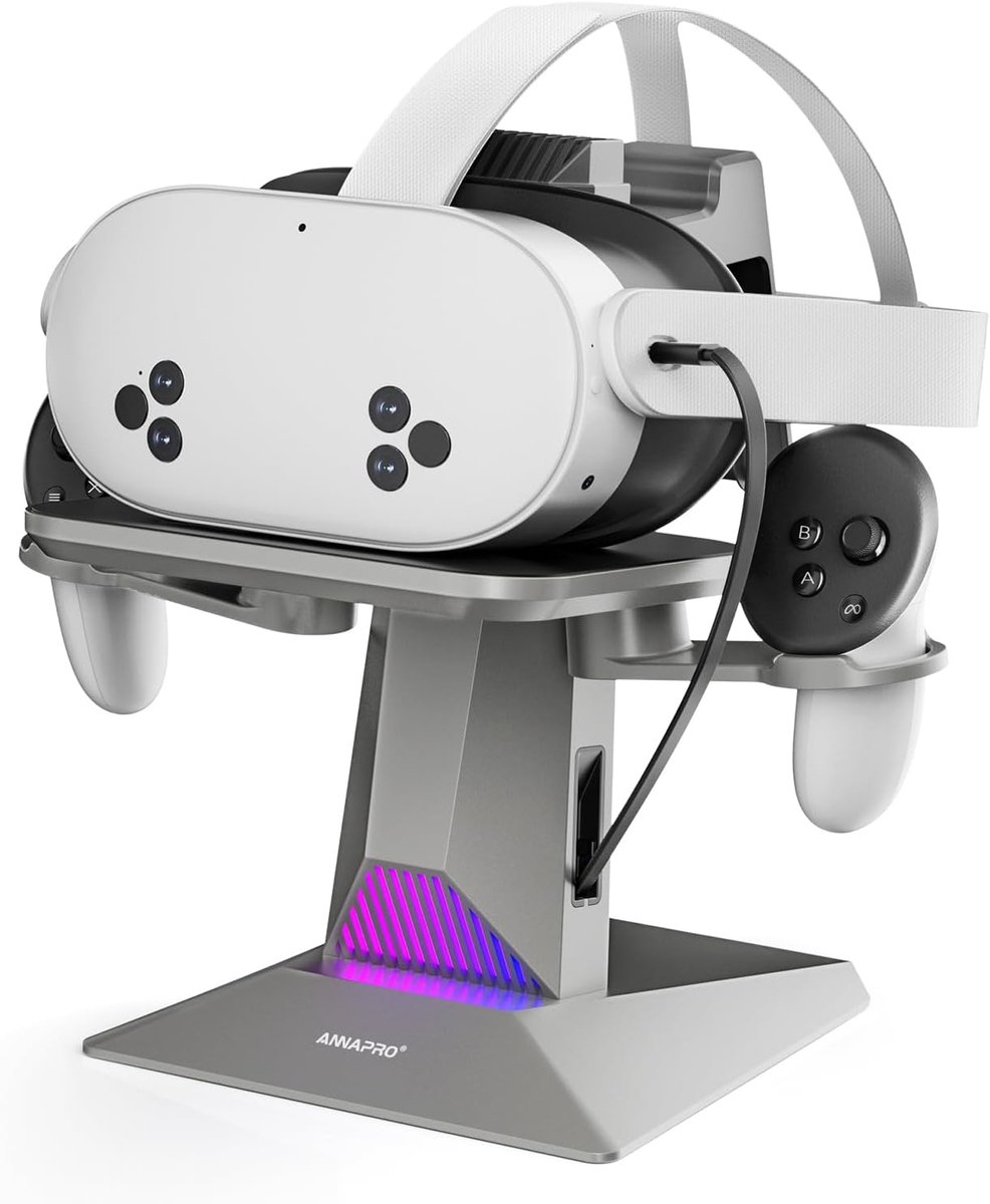 SnelShoppen - ANNAPRO CD1 Oplaadstation voor Meta Quest 3S/Quest 3/Quest 2, Uitbreidbaar Oplaadstation voor VR Headset, RGB Oplaad Dock met Elite Stra