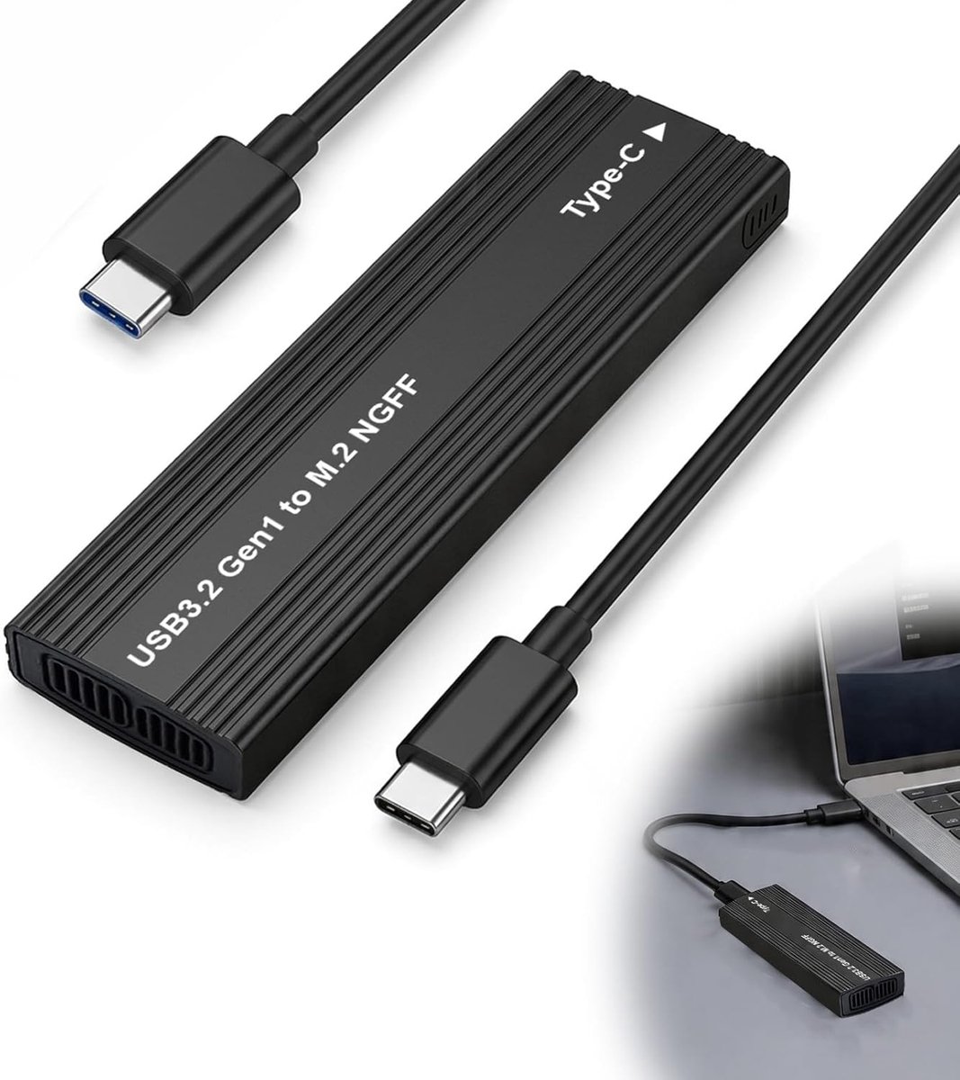 Behuizing SSD M.2 SATA, 5 Gbps overdracht, met USB-C adapter, plug and play - ShopVlot