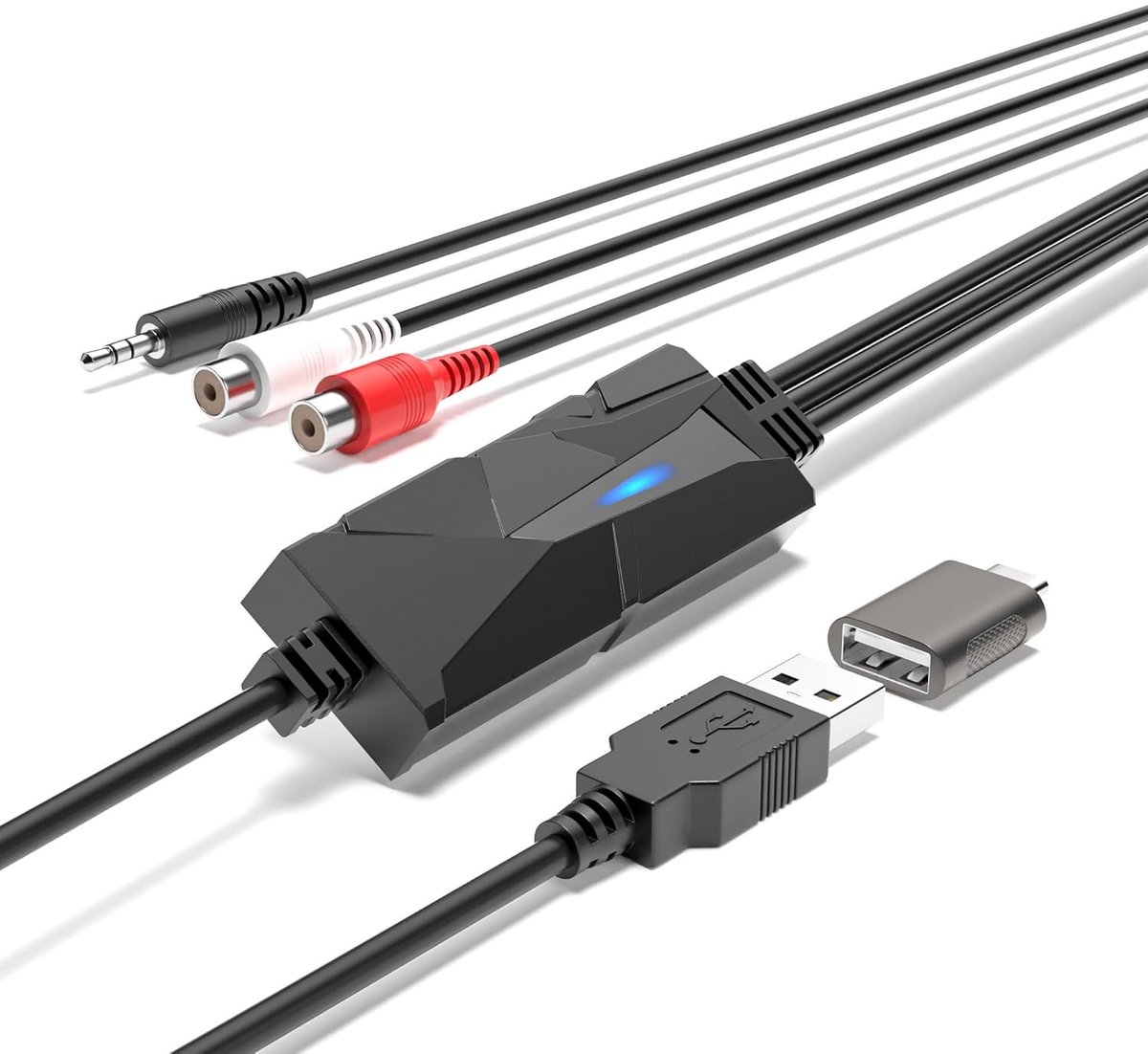 Thijox - DigitalLife USB-C Audio Capture Card, RCA & 3,5 mm Audio Converter voor Cassettebandjes, Platenspeler & Audio Apparaten naar MP3, Compatibel