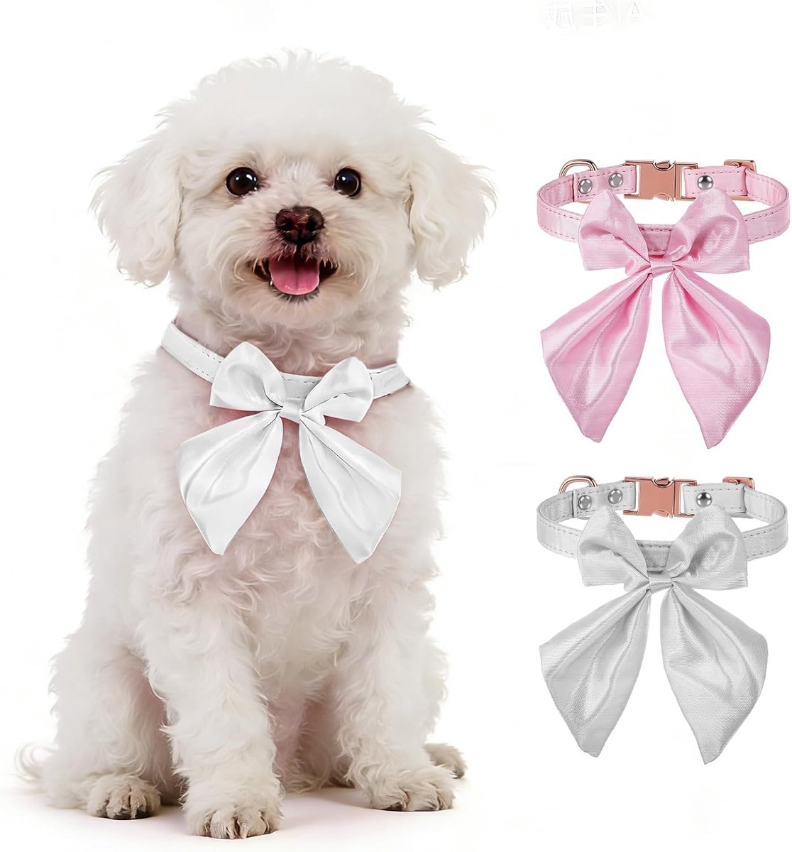 SnelShoppen - Verstelbare Hondenhalsband met Strikje - Zijden Roze Puppy Halsbanden voor Kleine Honden en Katten - Neopreen - 30-40cm - Perfect voor F