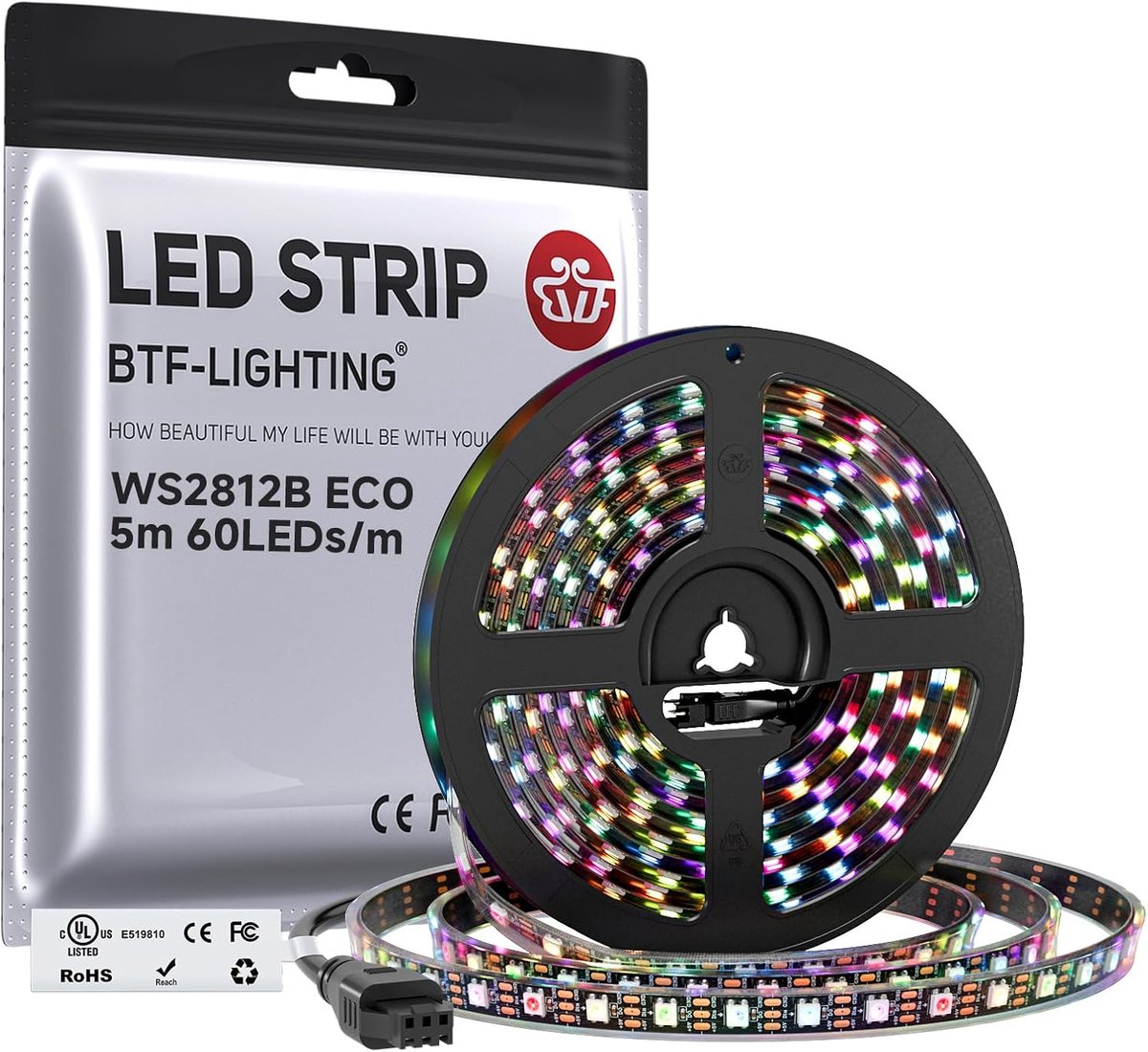 Thijox - WS2812 ECO RGB LED Pixel Strip 5050SMD 5M 60LEDs/m Flexibele Zwarte PCB IP67 Individueel Adresseerbaar voor DIY Projecten, Feestverlichting,