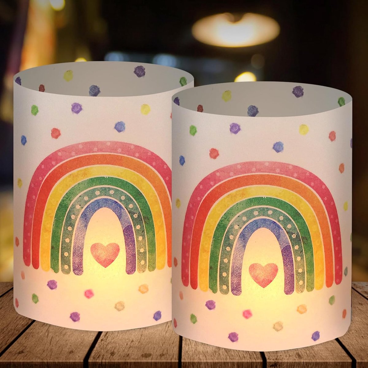 Thijox - Set van 12 Regenboog Windlichten voor Verjaardagsfeestjes, Tafeldecoratie voor Meisjes, Geschikt voor Theelichtjes en Kaarsjes, Kleurrijke Ve