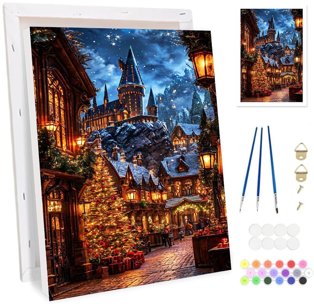 Dailygoods- Schilderen op Nummer - Ingelijste Verfset voor Volwassenen - Kersthuisje - Doe-het-zelf Olieverfschilderij - Acrylverf Kit - Ontspanning en Creativiteit