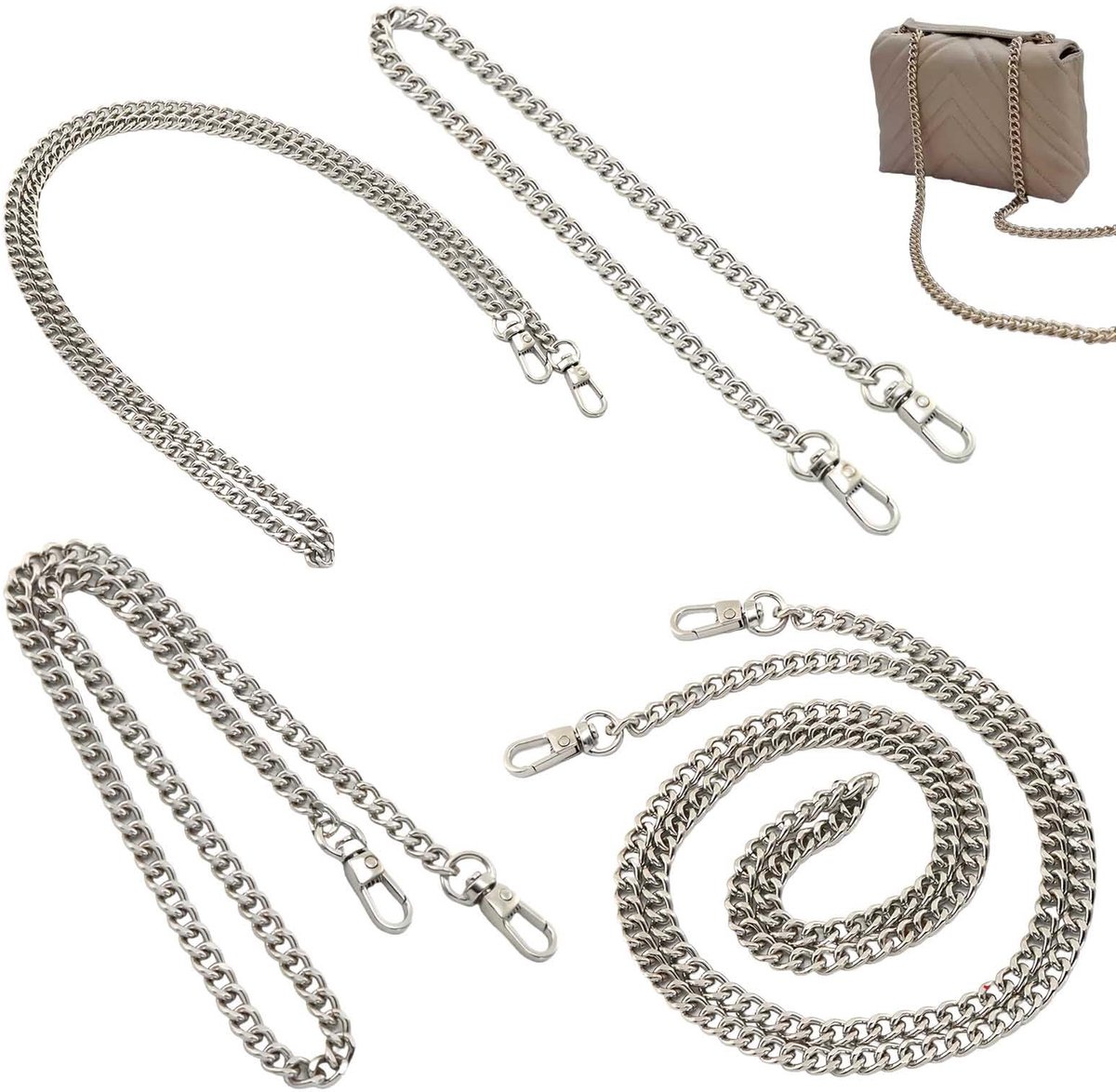 Dailygoods - Schouderriem ketting voor handtas zilver – metalen tas ketting 40cm 60cm 100cm 120cm – verstelbare schouderband voor dames tassen DIY mode accessoire