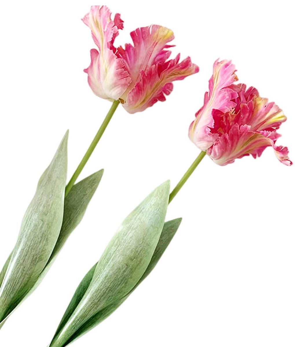 Kunsttulpenbloemen, 68 cm nepbloemen, kunstbloemen, papegaai, tulpen, lange steel, kunstplanten, tak groen, vaasvuller voor thuiskantoordecoratie (2 stuks, roze)