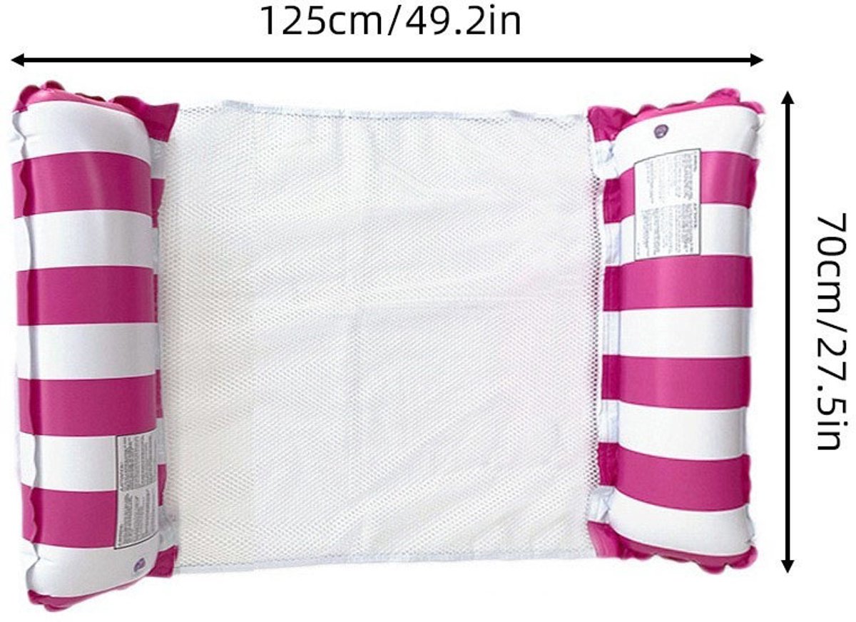 Opblaasbaar zwembed - Drijvend bed - Strandstoel - Watermatras - Waterhangmat - Opvouwbaar - Inclusief luchtpomp, kan tot 200 kg dragen - 125 x 70 cm - Geschikt voor zwembaden, stranden en meren - Roze rood – foto 2