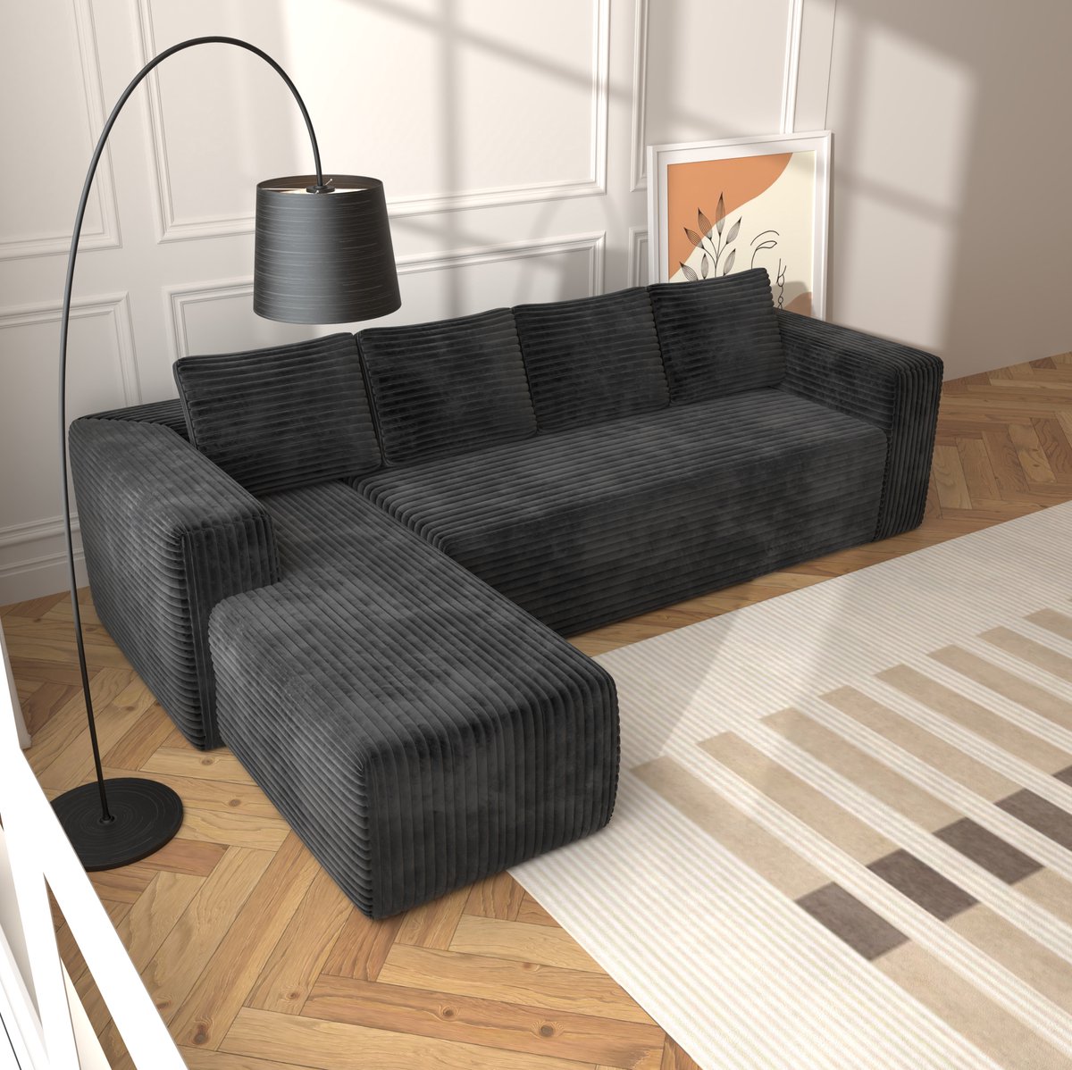 HAUSS SPOLE Hoekbank - Modulaire L-Vorm Met Omkeerbare Chaise Longue - 3-Zits Voor Woonkamer En Appartement - Zwart
