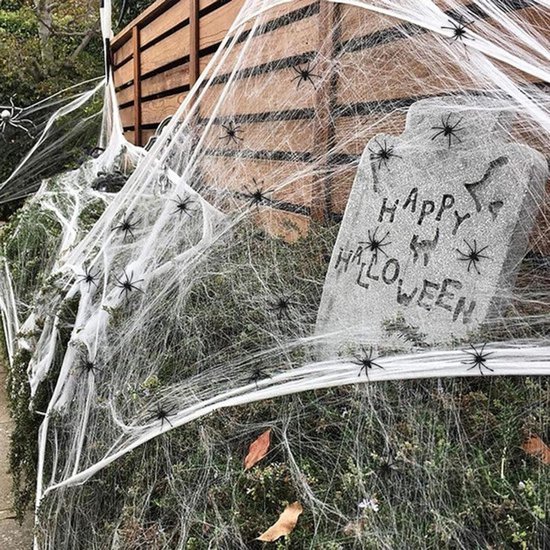 300 g Halloween-spinnenwebdecoratie - rekbaar spinnenweb - met 60 spinnen - voor carnaval - Halloween - feestdecoratie - buiten in de tuin
