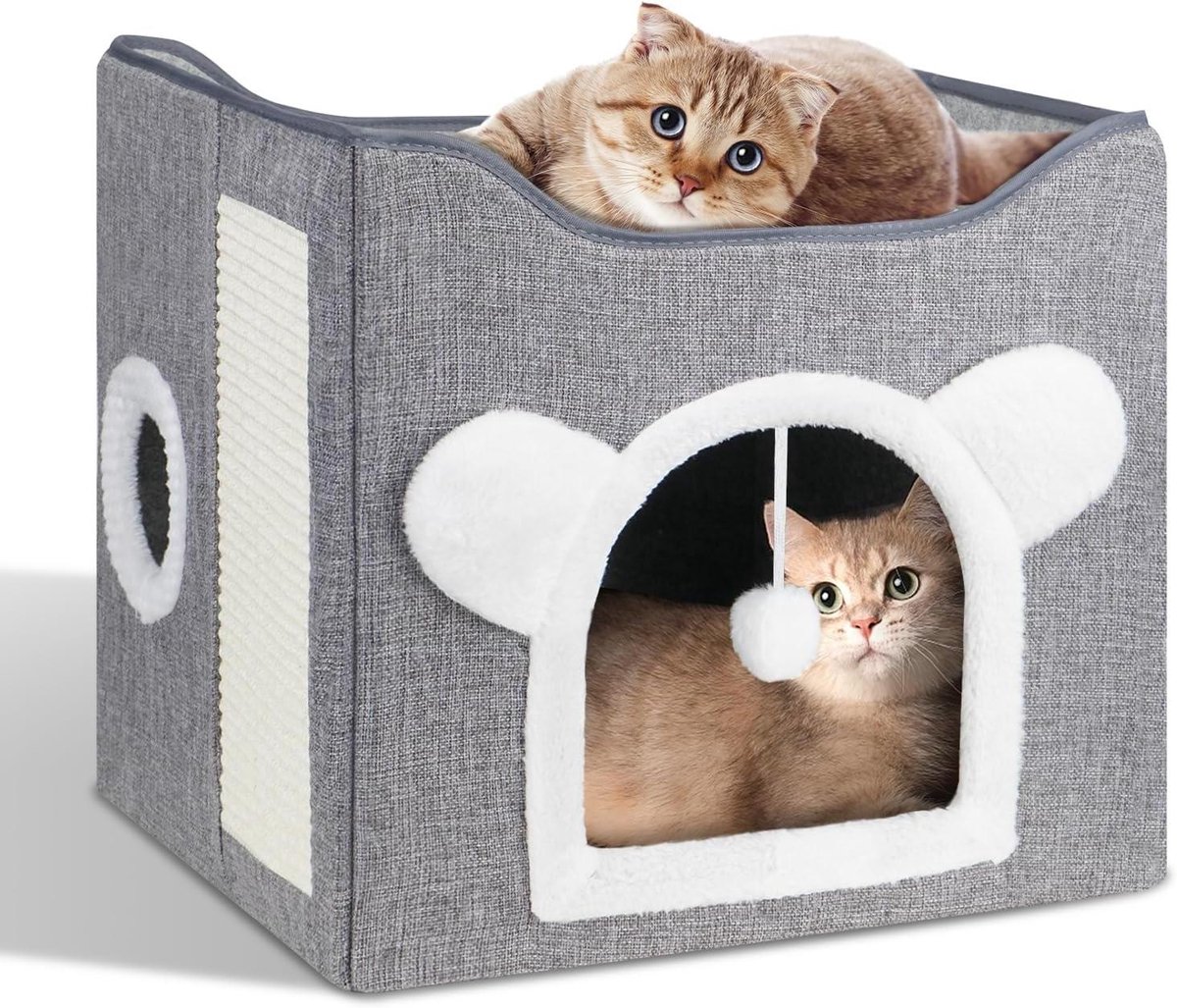 Kattenhuis met Krabplank - Kattenmand Kattenkubus - Ontspanning voor Katten - Twee Niveaus - 40 x 40 x 39 cm