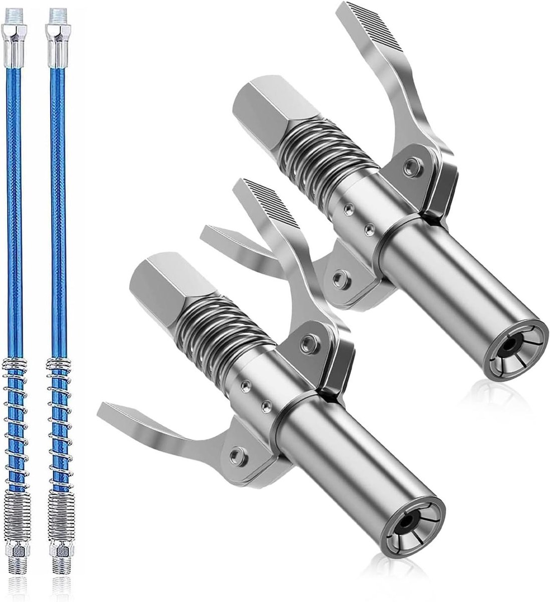 Vetspuit Mondstuk - Vetspuit Adapter - Smeren van Machines - Dubbele Handgrepen - 30 cm slang - Zilver