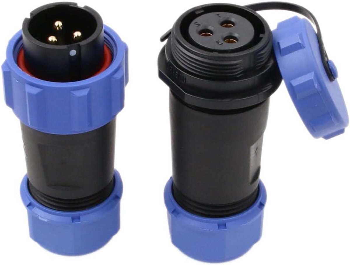 Luchtvaart Connector - Ronde Connector Kabelstekker - Stroom Verbinding - IP68 Waterdicht - 13mm Paneelgat - Blauw