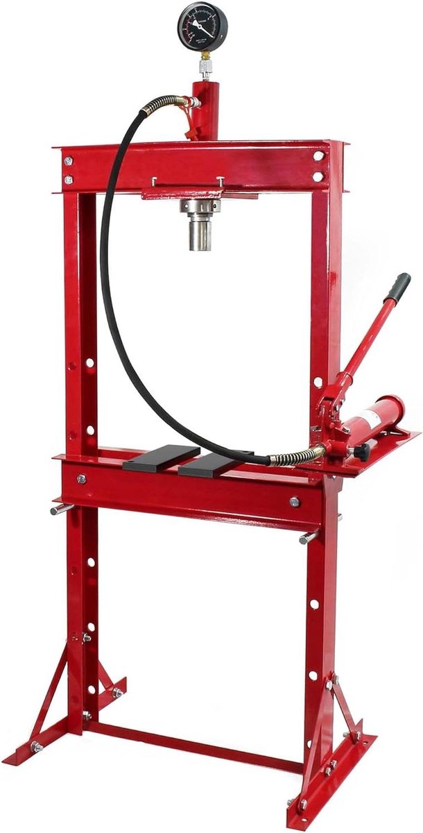 Werkplaatspers Hydraulisch - Persmachine Werkbank - Onderdelen Persen - Met Manometer - 20 Ton - Rood