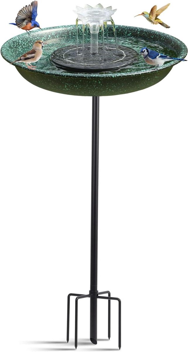 Vogelbad Fontein - Vogelbad met pomp Zonnefontein - Tuin Decoratie - Zonne-energie Aangedreven - 345 cm Diameter - Zwart