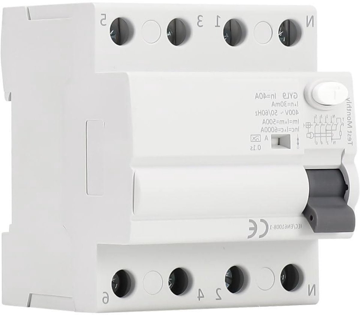 Aardlekschakelaar - Stroomonderbreker Differentieelschakelaar - Elektrische Beveiliging - Supergeïmmuniseerd Klasse A - 40A 30mA 6kA - Grijs
