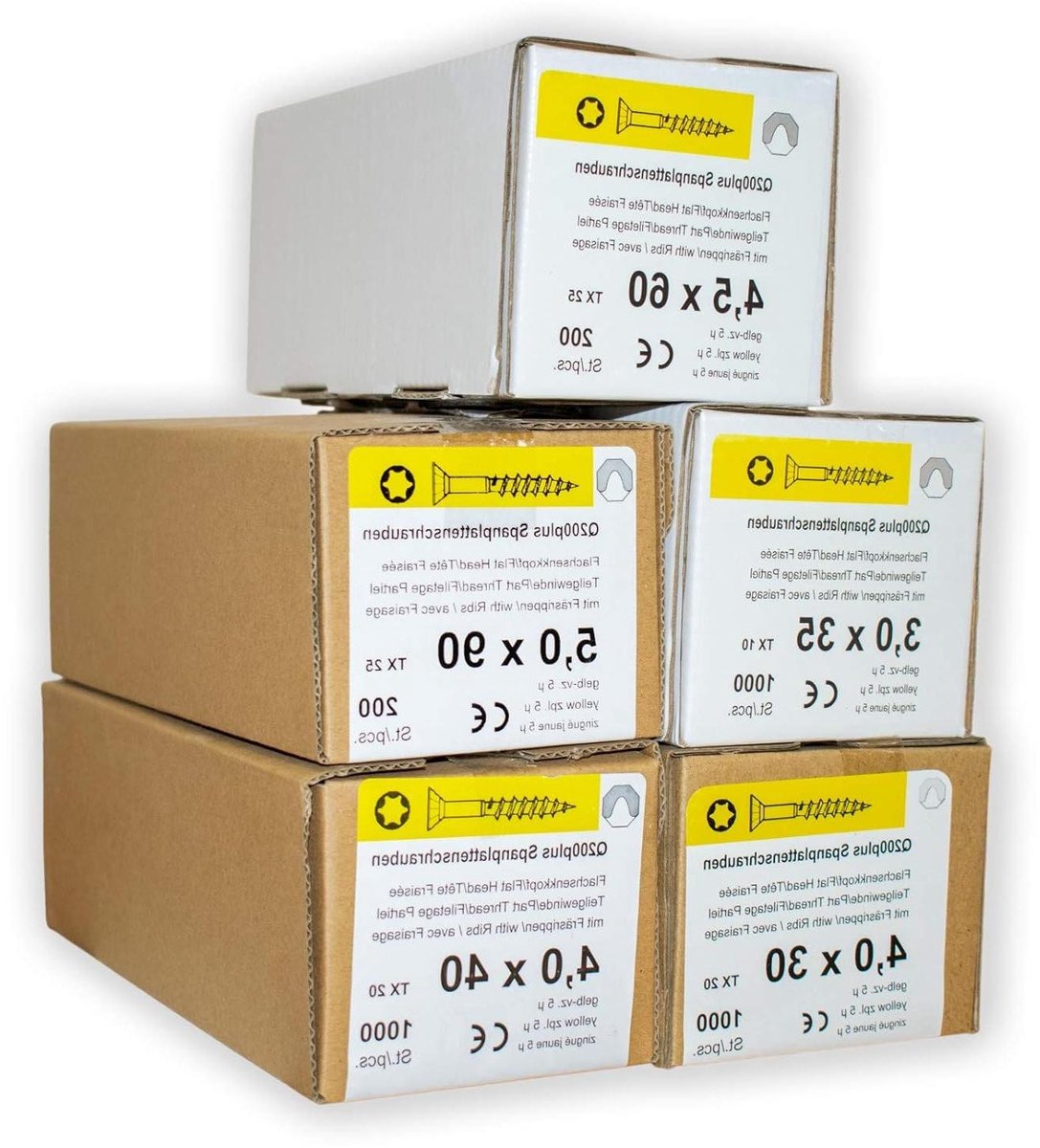 Spaanplaatschroeven Assortiment - Houtschroeven Set - Houten Constructies - Glijcoating Vermindert Weerstand - 3400 stuks - Geel Verzinkt