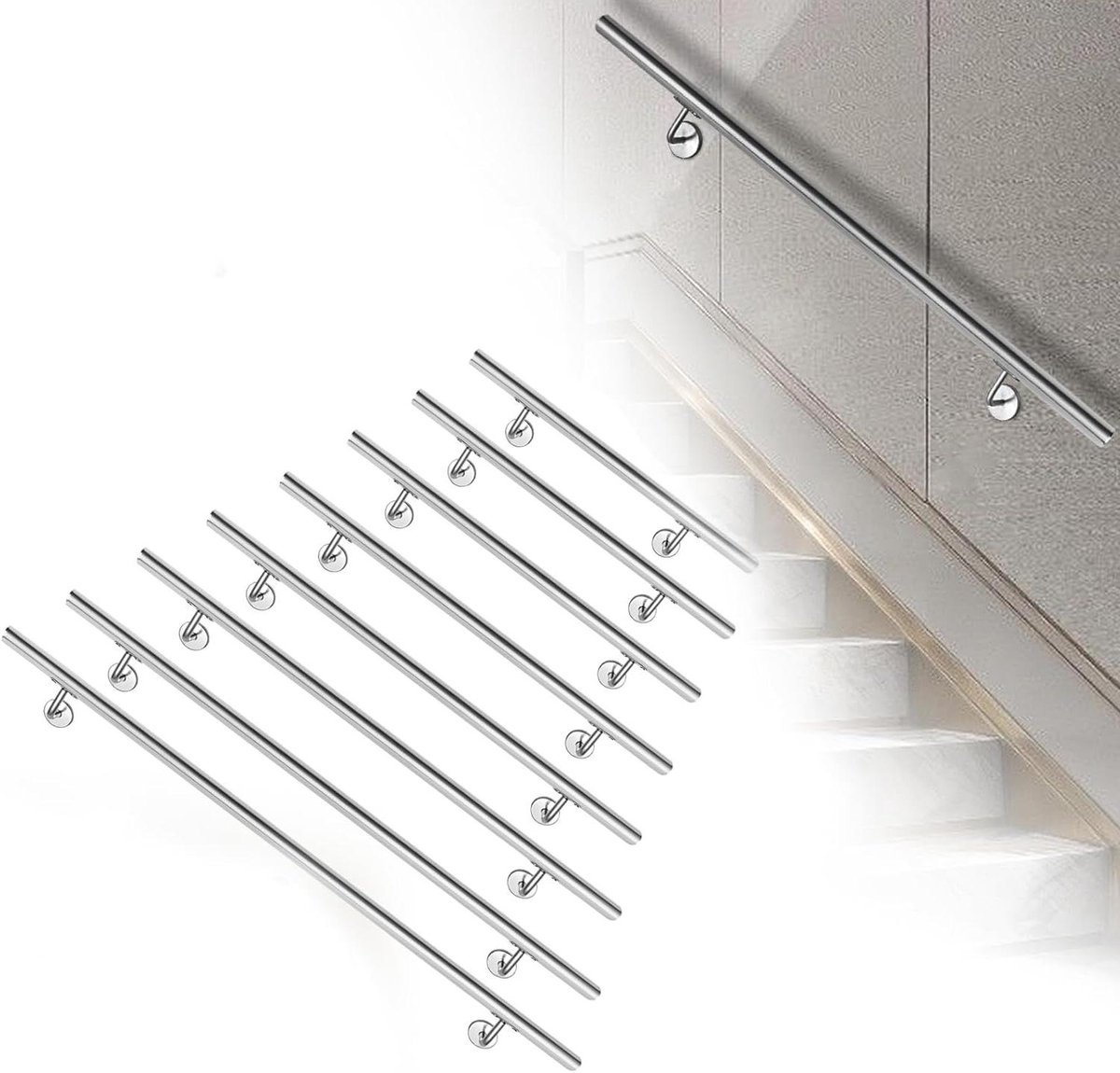 RVS Trapleuning - Muurbeugel Handgreep - Veiligheid Verhoging - Geborsteld Roestvrij Staal - 60 cm - Zilver