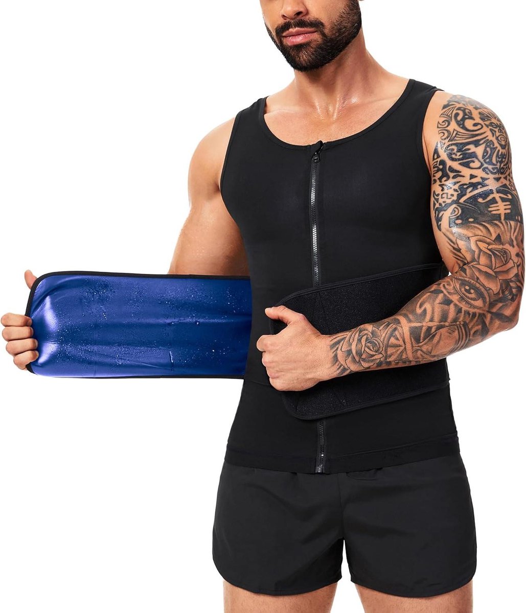 Sauna Vest Mannen - Zweet Vest Trainer - Trainingsondersteuning - Verhoogt Kern Temperatuur - Verstelbaar - Zwart