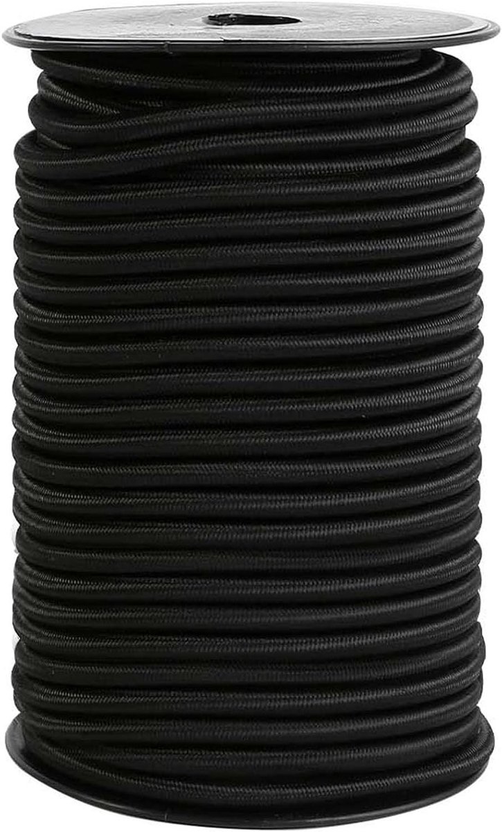 Bungee koord rol - Elastisch touw - Bevestigen van lading - Nylon buitenschaal - 30.5 meter - Zwart