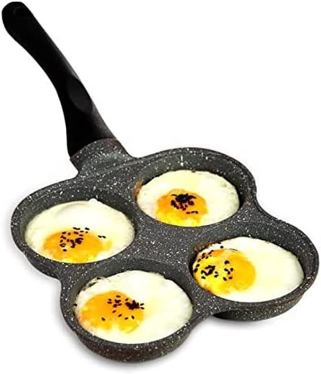 Pannenkoekpan 4-Vaks - Ontbijtpan Omeletpan - Ontbijt Maken - Antiaanbaklaag - 36.5 cm - Zwart