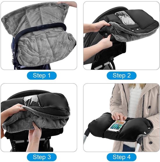 Kinderwagen Handwarmer - Mouw Kinderwagen - Handen Warm Houden - Met Telefoonvak - Universele Maat - Zwart — afbeelding 3