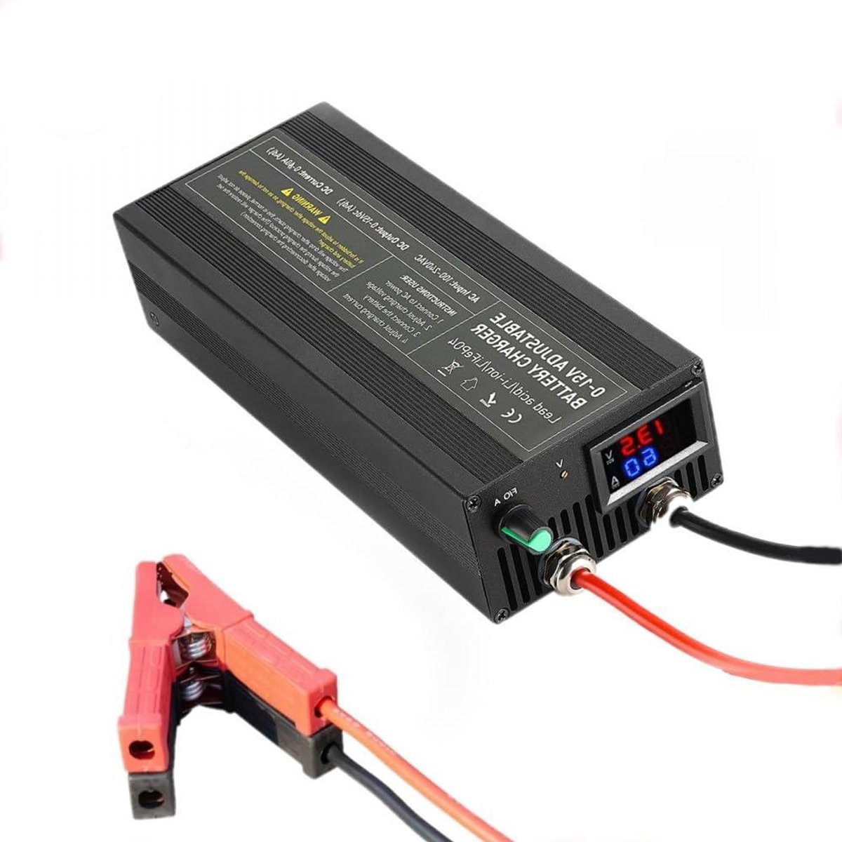 LifePO4 Acculader - Lithium Batterijlader - Accu's Opladen - Instelbaar 0-15V 0-60A - 146V - Aluminiumkleurig