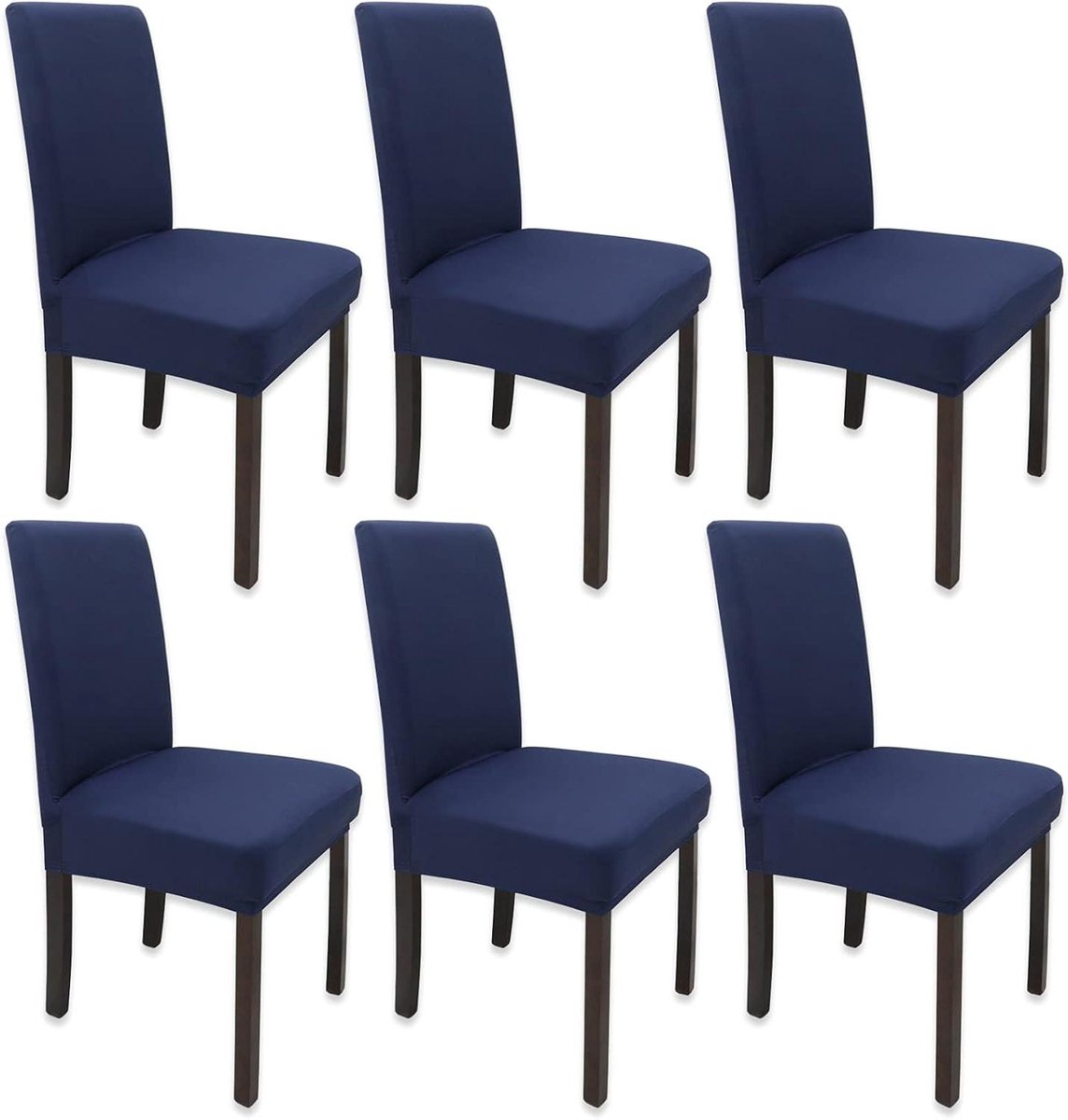Eetkamerstoelhoezen - Stoelbeschermers - Meubels Vernieuwen - Afneembaar en Wasbaar - 6 stuks - Marineblauw