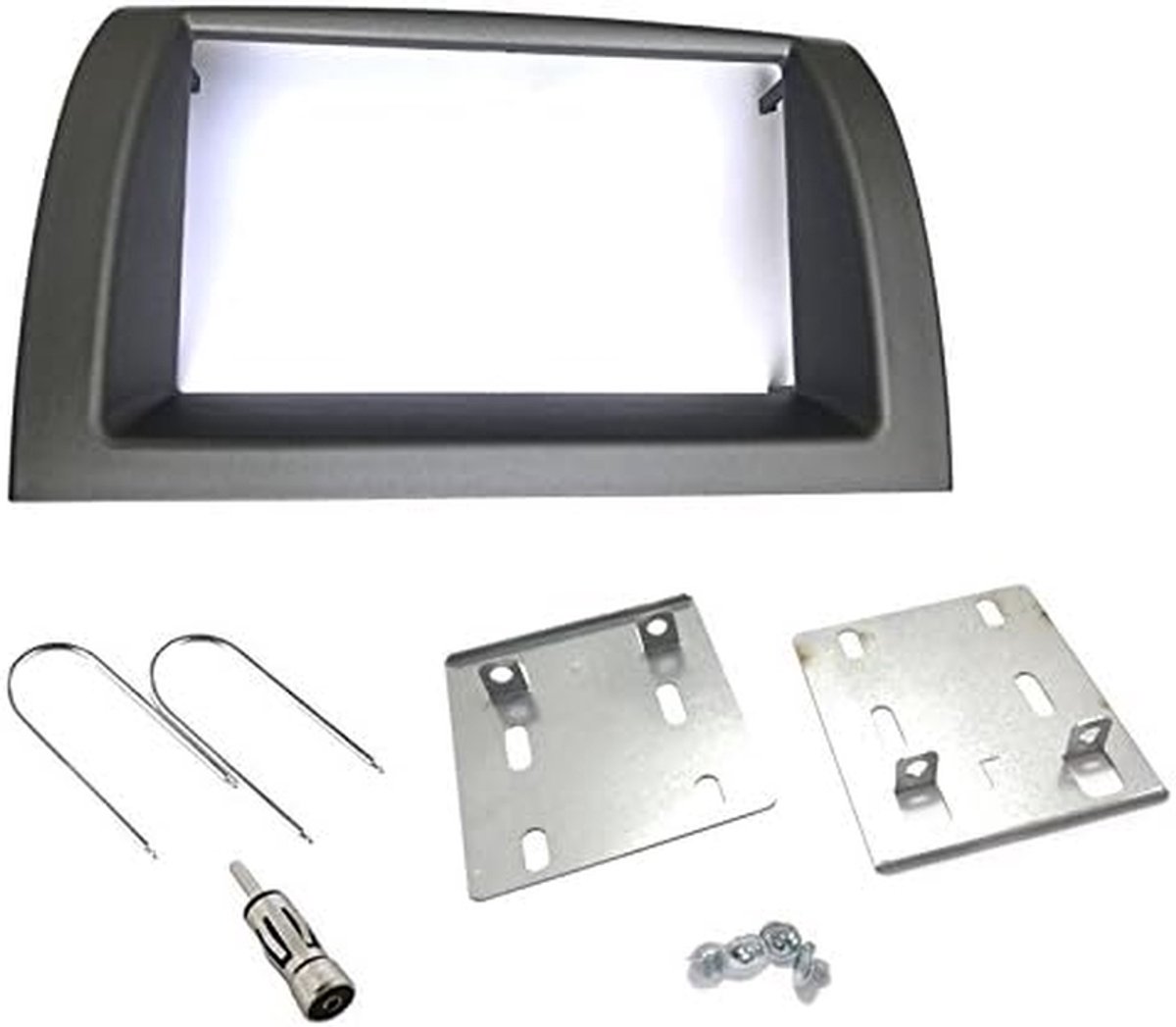 Radiopaneel Frame - Autoradio Inbouwset - Auto Radio Monteren - Inclusief Antenne Adapter - 2 DIN - Grijs