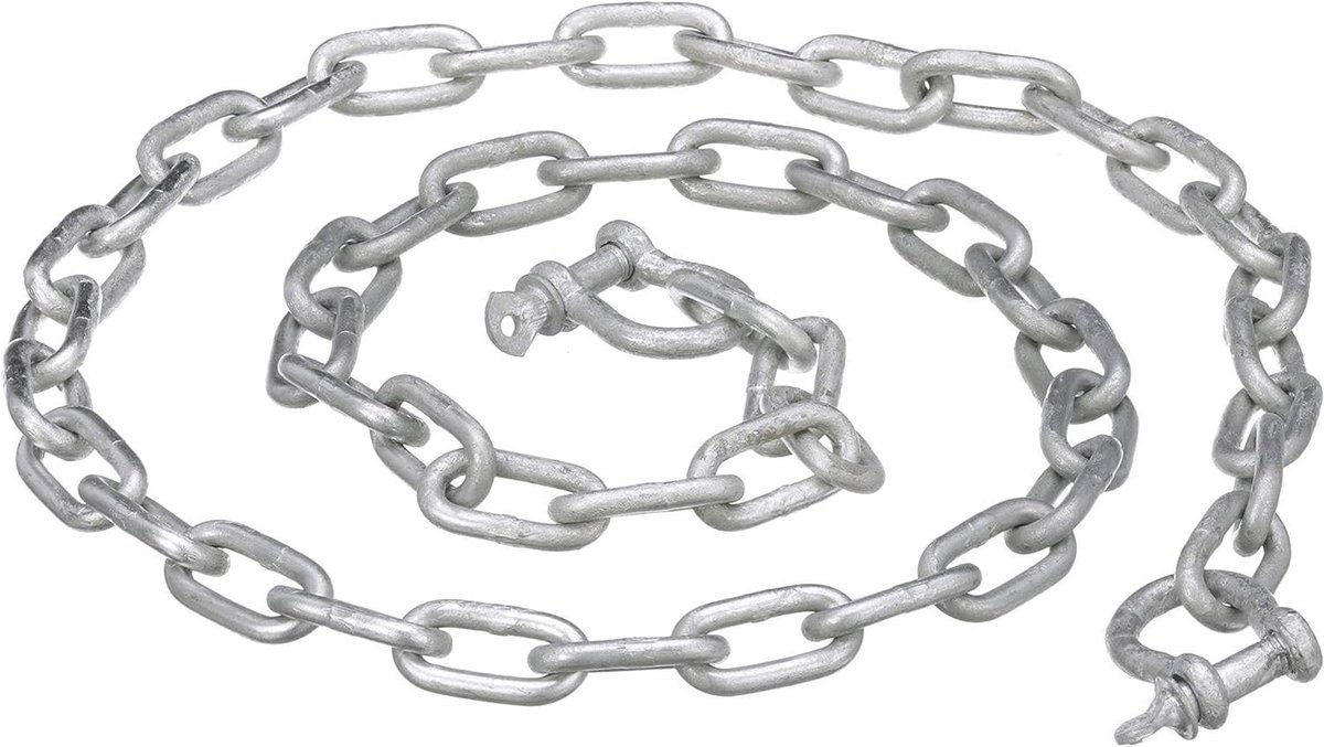 Ketting anker - Verzinkt anker - Watersport gebruik - Graad 30 staal - 8 mm x 15 m - Zilver