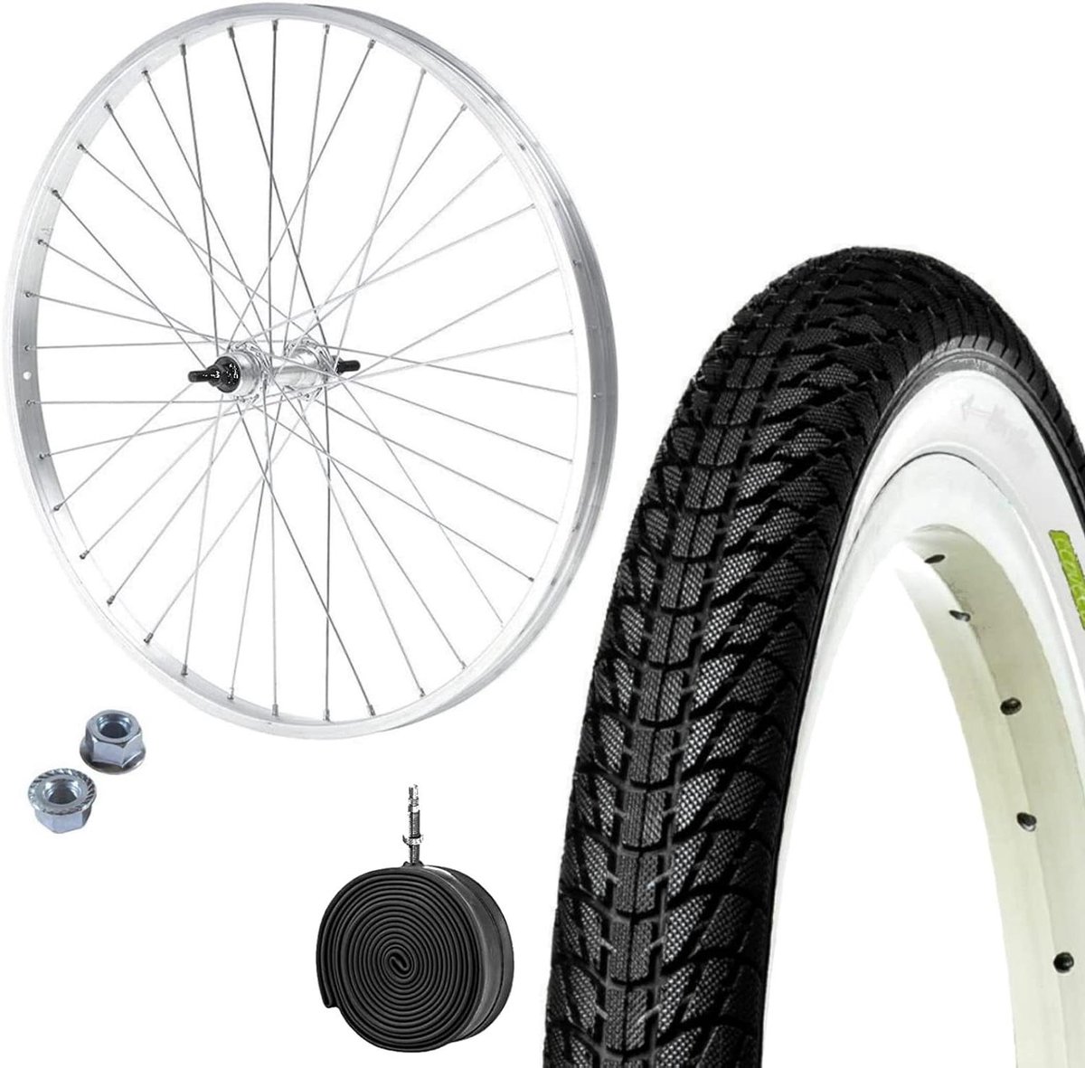 Voorwiel Fiets - Wielset Fietsband - Fietsen Onderhouden - Compleet Gemonteerd - 20 x 175 inch - Zwart Wit