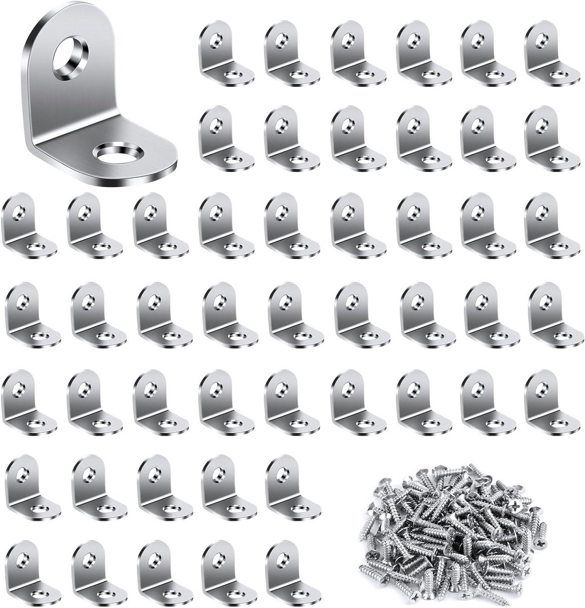Haakse Verbindingsstukken - L-hoeken Bevestigingen - Meubels Versterken - Roestvrijstalen Schroeven - 20 x 20 mm - Zilver
