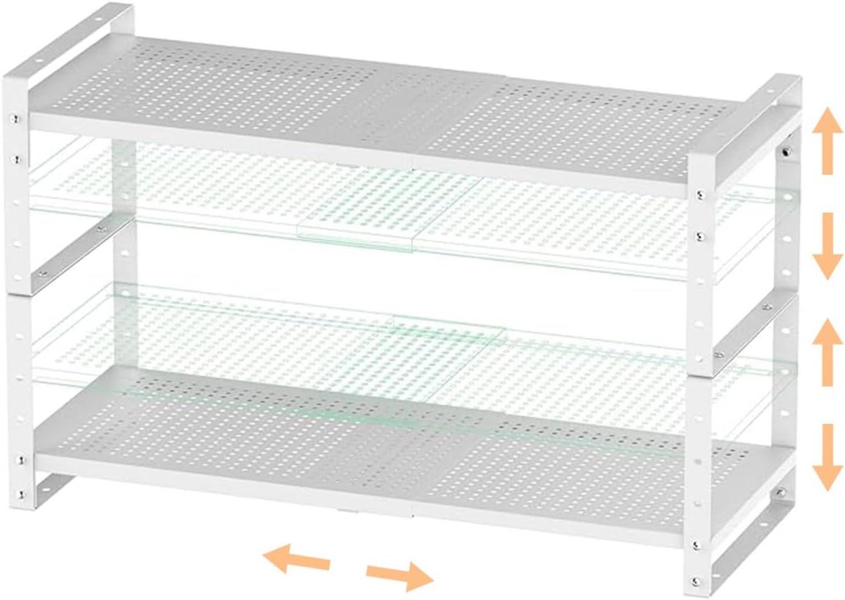Uitbreidbaar Kruidenrek - Stapelbare Plank Organisator - Keuken Organiseren - Zwaar Metalen Ontwerp - 2 stuks Groot - Wit