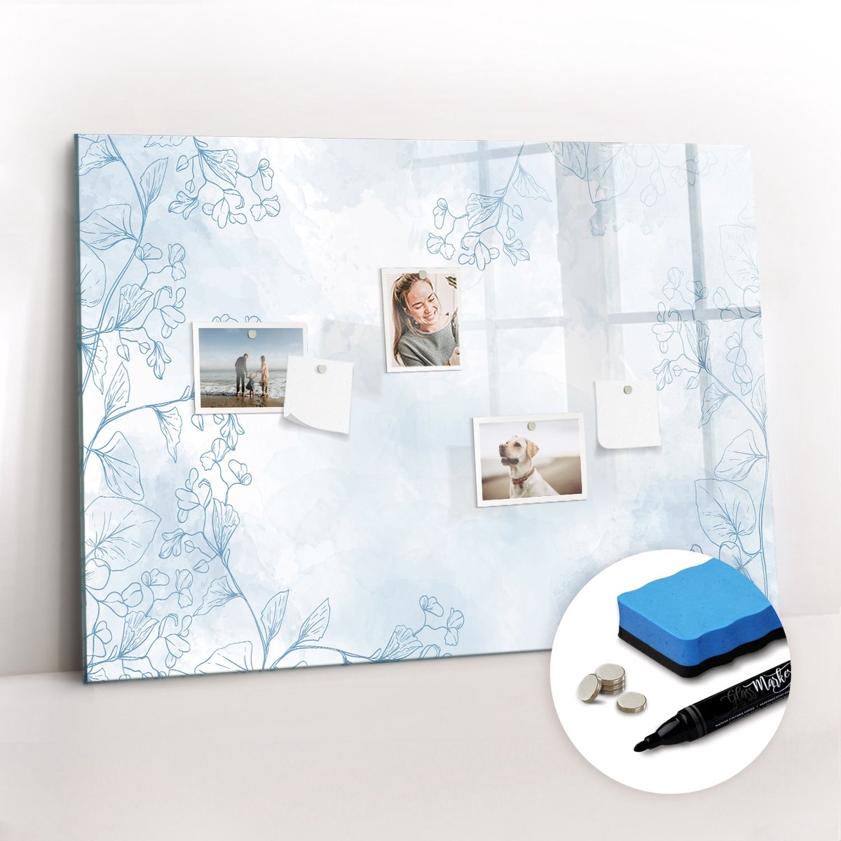 Tulup Whitebord - Schets van planten - 100 x 70 cm - Grijs Magnetisch Bord Kind - Gratis 5 Sterke Magneten + Whiteboard Marker & Wisser - Design Memobord - Magneetbord Design - Inspiratiebord Kantoor