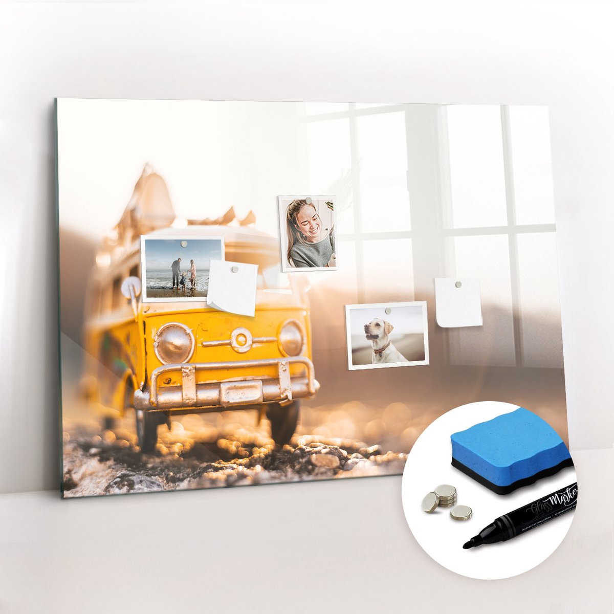 Tulup Whitebord - Autovakantie - 100 x 70 cm - Geel Magneetbord Keuken - Gratis 5 Sterke Magneten + Whiteboard Marker & Wisser - Moderne Wanddecoratie - Magnetic Board - Organiseer Je Bureau