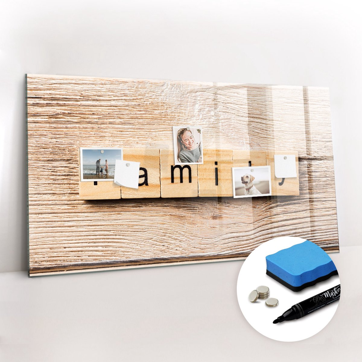 Tulup Whitebord - Het opschrift 'familiewoonkamer' - 120 x 60 cm - Bruin Foto Magneetbord - Gratis 5 Sterke Magneten + Whiteboard Marker & Wisser - Wanddecoratie Kantoor - Magnetisch Bord Kind - Productiviteit Tools