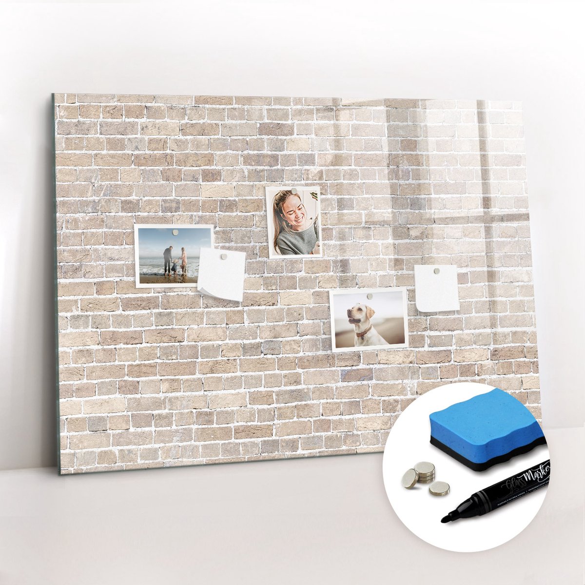 Tulup Whitebord - Bakstenen muur - 100 x 70 cm - Grijs Magneetbord Muur - Gratis 5 Sterke Magneten + Whiteboard Marker & Wisser - Stylish Memo Board - Magneetbord Rechthoekig - Planning Muur