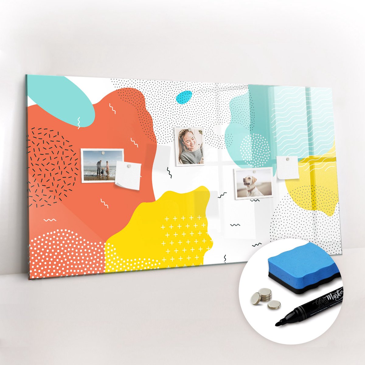 Tulup Whitebord - Pop-abstractie - 120 x 60 cm - Veelkleurig Memo Bord - Gratis 5 Sterke Magneten + Whiteboard Marker & Wisser - Moderne Wanddecoratie - Magnet Board - Notitiebord Werkplek