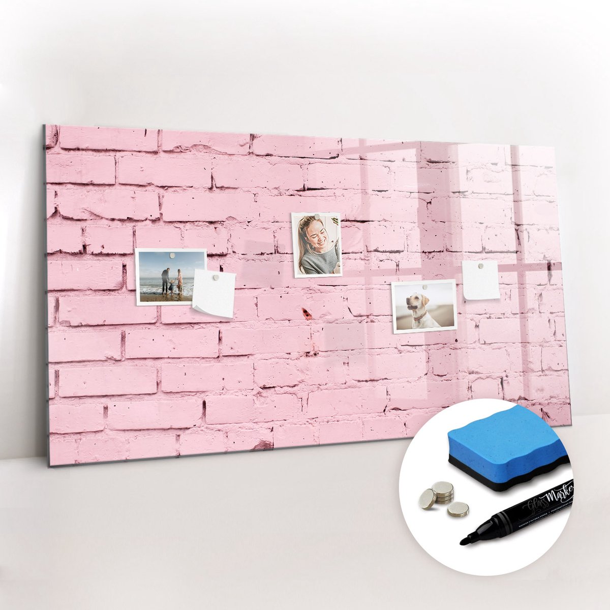 Tulup Whitebord - Bakstenen muur - 120 x 60 cm - Roze Magnetisch Bord - Gratis 5 Sterke Magneten + Whiteboard Marker & Wisser - Design Memobord - Magnetisch Wandbord - Inspiratiebord Kantoor