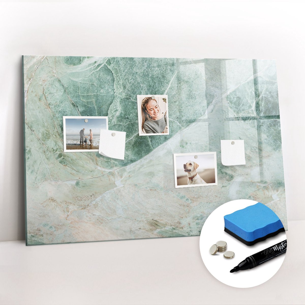 Tulup Whitebord - Marmeren oppervlak - 90 x 60 cm - Veelkleurig Magneetbord Keuken - Gratis 5 Sterke Magneten + Whiteboard Marker & Wisser - Organizer Muur - Magneetbord Rechthoekig - Organiseer Je Bureau
