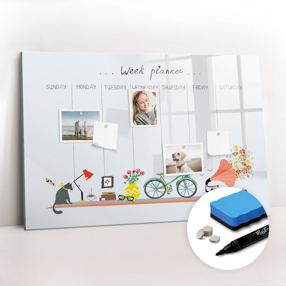 Tulup Whitebord - Weekplanner voor op kantoor - 90 x 60 cm - Veelkleurig Magnetisch Memobord - Gratis 5 Sterke Magneten + Whiteboard Marker & Wisser - Wanddecoratie Kantoor - Magnetisch Bord Kind - Productiviteit Tools