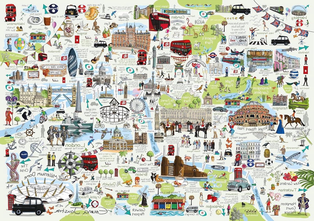 Legpuzzel Tour of London - Puzzel 1000 stukjes - Ontspannen tijdverdrijf - Gemaakt in Staffordshire - 69x48 cm - Meerdere kleuren