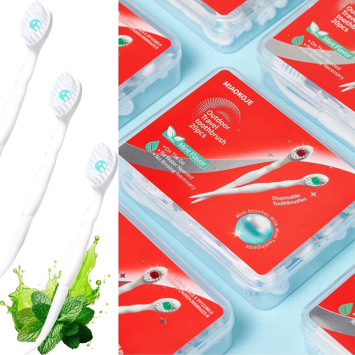 20 Stuks Mini Tandenborstels met Tandpasta, 5-in-1 Set voor Mondhygiëne en Versheid